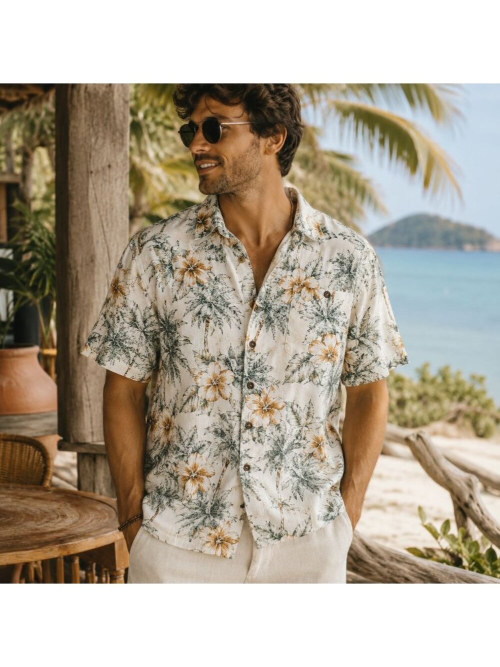 Campia Moda Hawaiian Shirt XL Tropical Palm Floral Resort Button Up Coastal